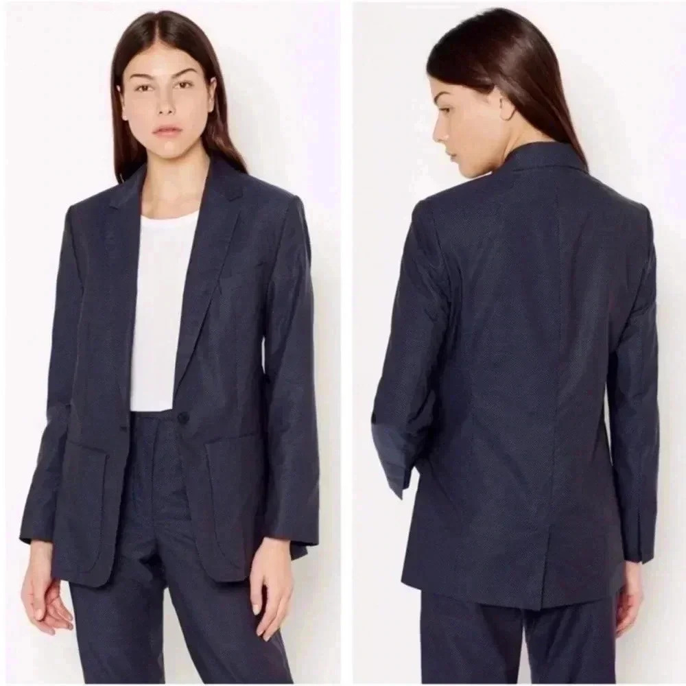 Equipment Navy Blue Jay School Boy Polkadot Print Blazer Size 6